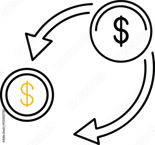 Currency Exchange Icon with Arrows and Dollar Symbols on White Background