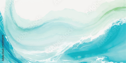 Elegant watercolor background in aqua and marine tones with a soft flowing texture. Versatile abstract design for use in both print and digital.
