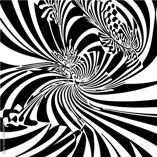 optical illusion fractal background, black and white vector