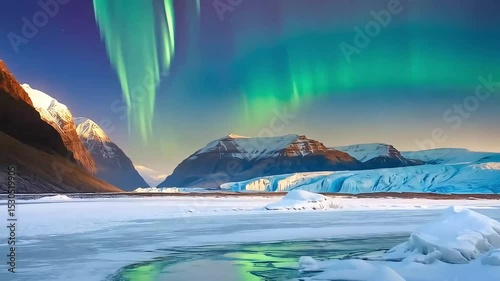 Wallpaper Mural A majestic aurora borealis glows above a frozen arctic landscape with vast glaciers and snow-covered mountains Torontodigital.ca