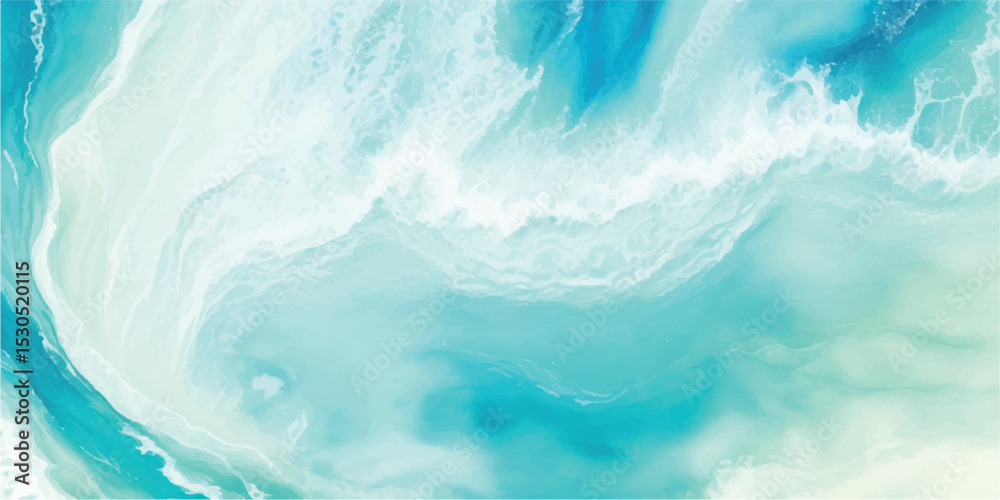 Fototapeta premium A serene watercolor ocean landscape with pastel blue and green abstract waves. Ideal for art prints, website headers, and peaceful branding. 