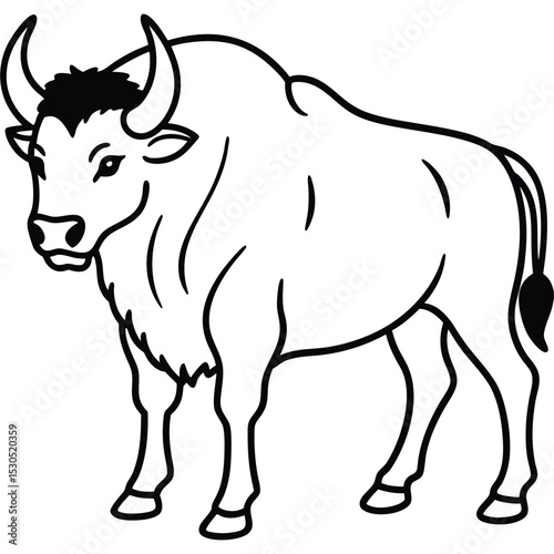 Black and white cow and bull vector silhouette illustration of farm animals