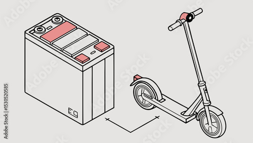 Illustration of an electric scooter with a battery pack and connecting lines on a neutral background