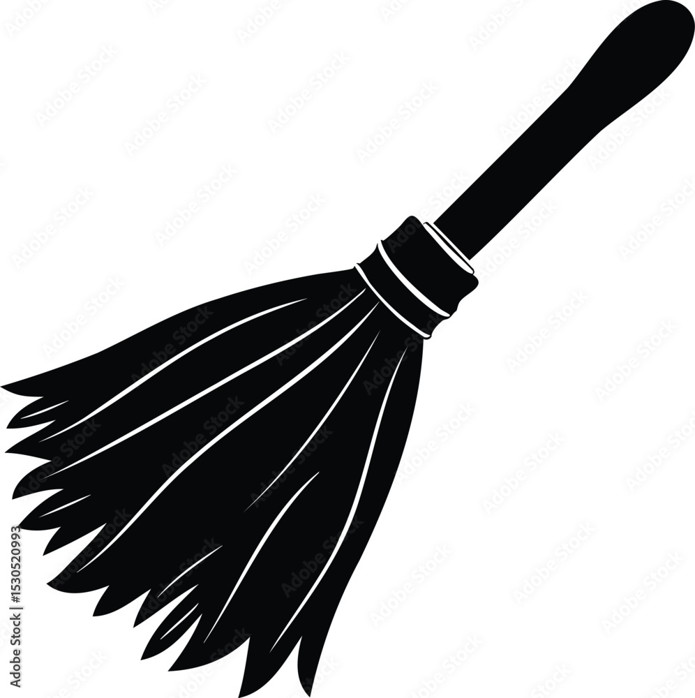 Obraz premium Halloween witch broom silhouette with pointed bristles, ideal for spooky illustrations, magical icons, costume props, or mystical holiday vector elements
