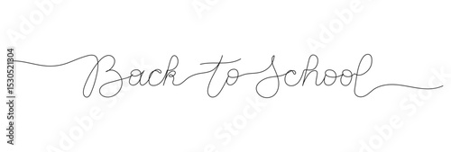 Back to School text banner in one line art style. Single continuous editable stroke. Education concept. Modern monoline hand drawn lettering. Minimalist typography.
