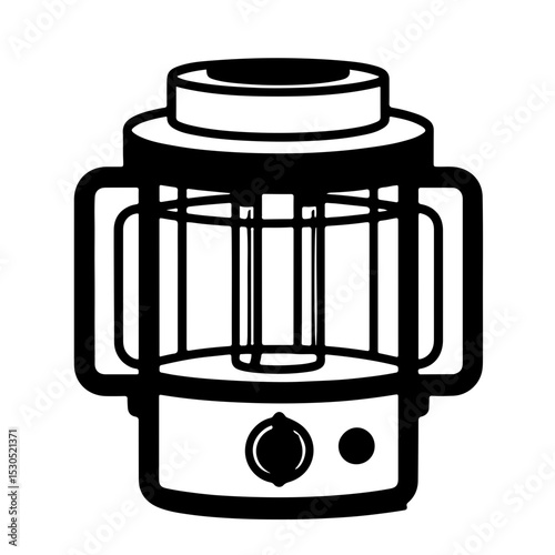 This minimalist black and white design features essential lantern elements like a protective cage, sturdy handles, and a control base, making it easily recognizable