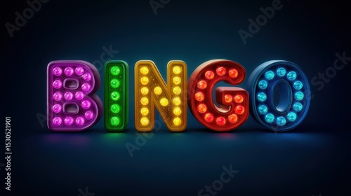 Colorful letters spelling bingo are illuminated with vibrant lights, creating an engaging atmosphere for game lovers. This lively design adds excitement to any social event or gathering