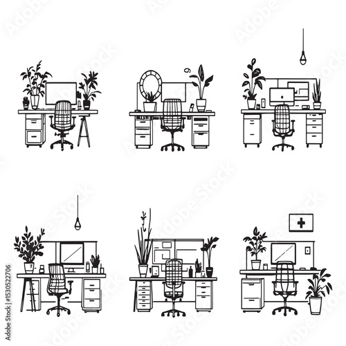 clean line art vector of cubicle workstation in office space