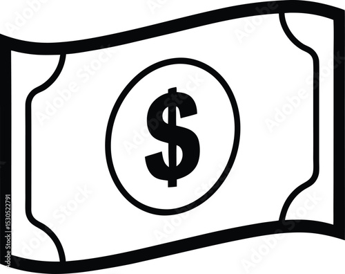 Money Currency Outline With Dollar Symbol on Paper Isolated on White Background