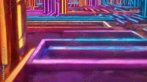 Vibrant Neon Maze: Dynamic Abstract Background with Colorful Geometric Patterns