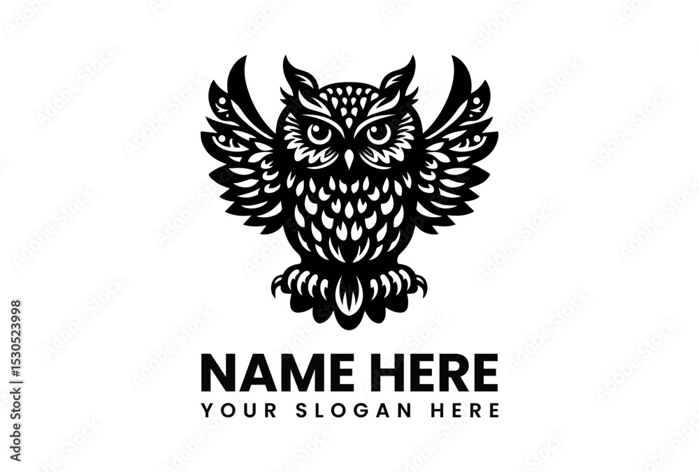 Obraz premium Black silhouette vector logo of an intelligent owl with prominent eyes perfect for educational institutions and nature brands