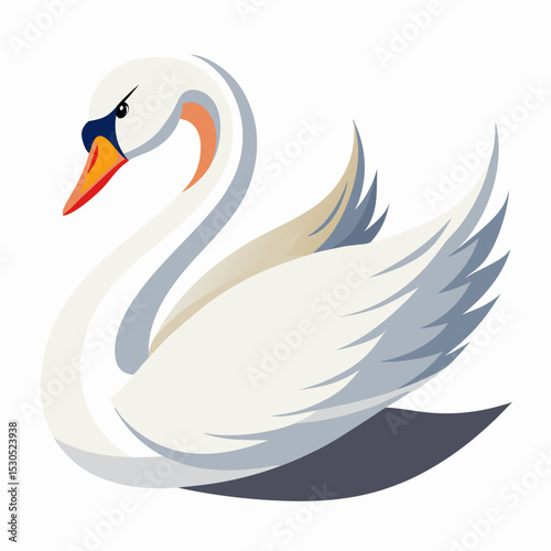 Elegant swan illustration on a clean white backdrop created as a vector design featuring smooth lines and graceful curves suitable