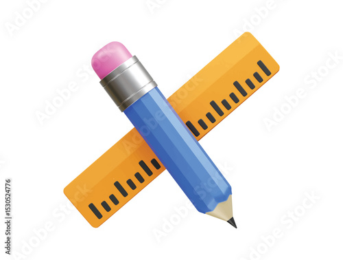 Pencil And Ruler icon 3d rendering illustration 