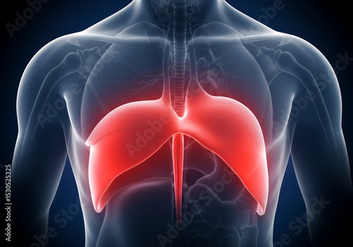 Human Anatomy: Diaphragm, Respiratory System, 3D Rendering photo