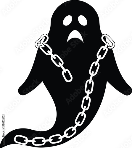 Haunted ghost wrapped in chains silhouette vector, perfect for Halloween, horror stories, eerie scenes, supernatural illustrations, and spooky visuals