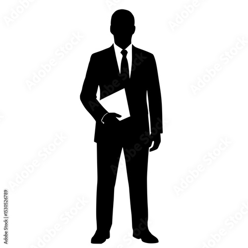Businessman standing confidently in a suit holding documents  