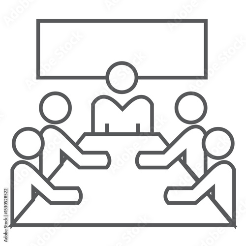 Business meeting flat icon vector set. Containing teamwork, conference, workplace, seminar, teaching, classroom, interview, discussion, forum, presentation, online video, discourse, group talk