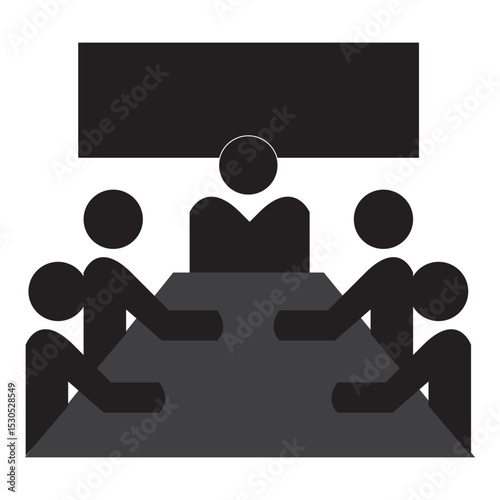 Business meeting flat icon vector set. Containing teamwork, conference, workplace, seminar, teaching, classroom, interview, discussion, forum, presentation, online video, discourse, group talk