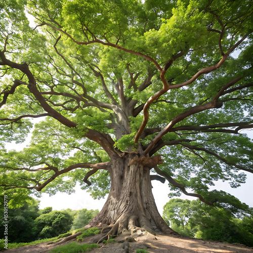 Majestic tree with sprawling branches and lush green leaves