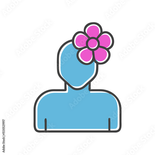Icon of a person with a flower in hair in simple design style  