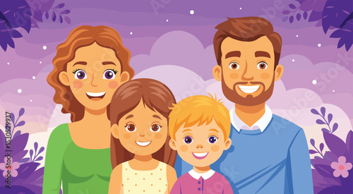 Happy Family Portrait Vibrant Vector Illustration of Parents and Children