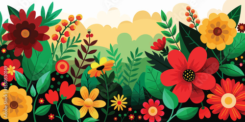 Juneteenth Floral Background. Colorful Garden Flowers in Vibrant Flat Illustration