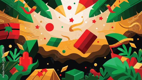 Juneteenth Abstract Background. Festive Celebration with Gifts and Decorations – Flat Illustration