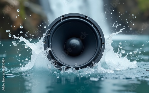 Loudspeaker splash down in water. High quality