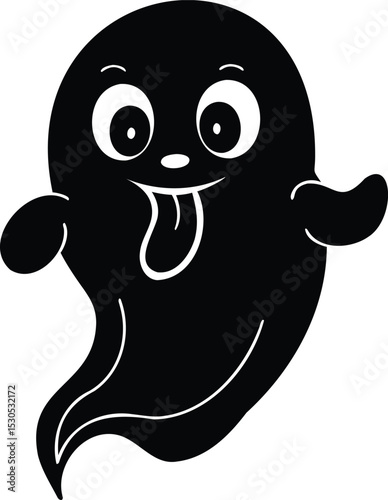 Playful Ghost Silhouette with Tongue Out and Cute Expression for Halloween Humor, Children’s Art, or Fun Spooky Concepts