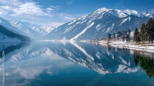 Wallpaper Mural Mirror Serenity: Snowy Peaks Reflected Torontodigital.ca