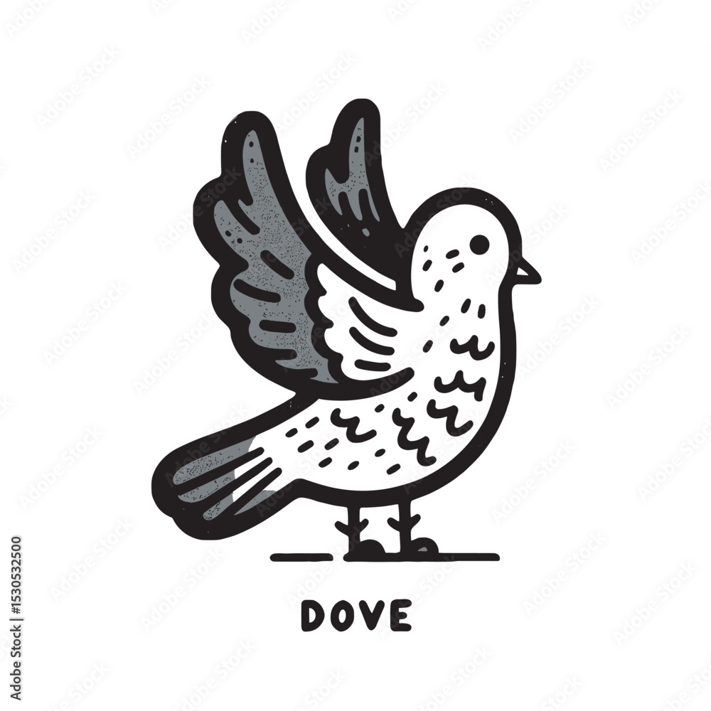 Obraz premium Hand-Drawn Dove Illustration Detailed Black and White Bird Art