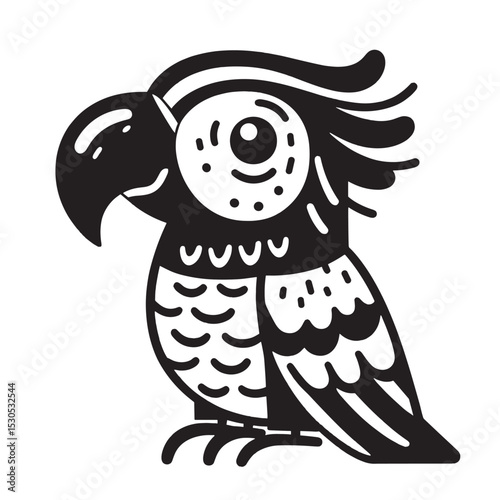 Black and White Parrot Illustration - Bold Linocut Style Art