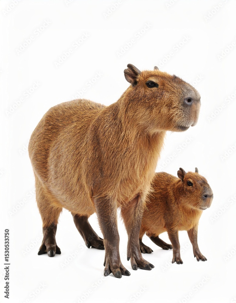 Fototapeta premium Cute capibara over white background, no shadow