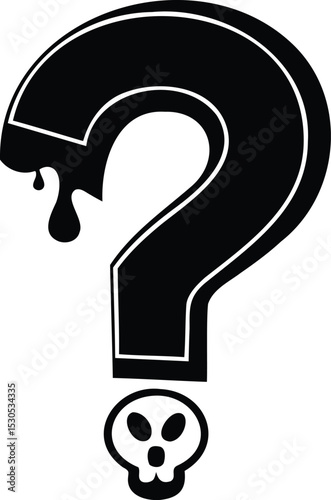 Vector Illustration of Dripping Question Mark with Skull Icon for Halloween Mystery, Horror Trivia, or Spooky Concept Art