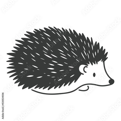 A simple, dark hedgehog is presented in a minimalistic line art style illustration