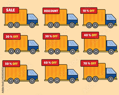 lorry or truck with sale and discount tag vector Illustration 