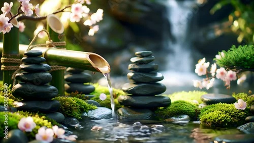 Shishi-Odoshi and Waterfall  Japanese Zen Garden for Inner Peace