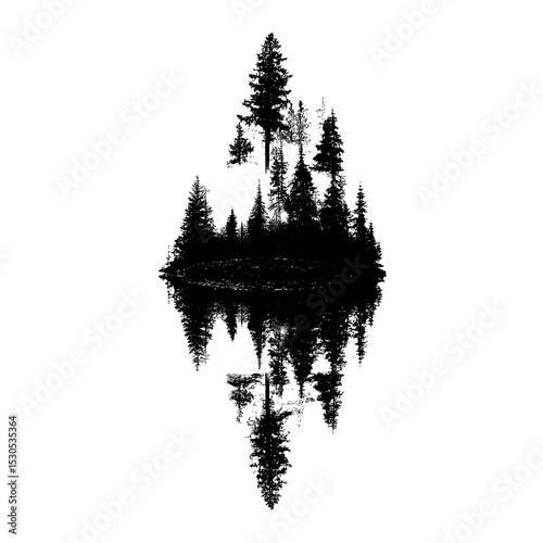 On a white background, a card showcases a modern nature illustration of a black tree forest panorama in silhouette, complete with copy space