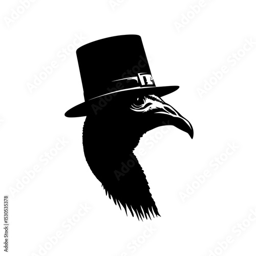 A silhouette of a hat-wearing Turkey running on a white background symbolizes Thanksgiving day