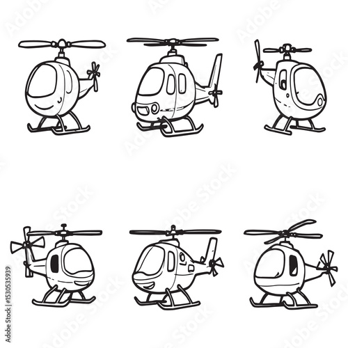 detailed line art of helicopter in mid air flight