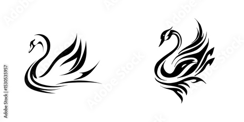 A contemporary black outline of a swan set against a white backdrop