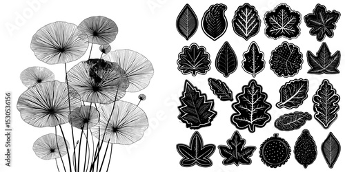 Set 4 of leaves silhouette of beautiful plants, leaves, plant design is presented in a modern illustration