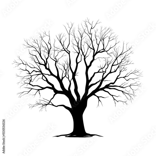 Big black tree in Symbol style is presented on a white background and can be utilized for work