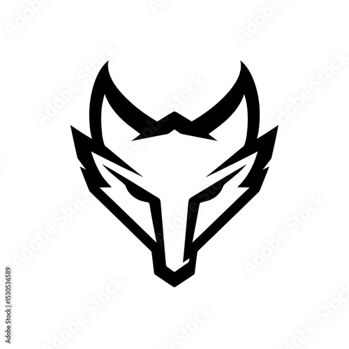Vintage decoration design incorporates a black fox portrait on a white background as a fox head hunting logo