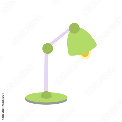 Vector illustration of a stylish green desk lamp with slim stand. 
Ideal for minimalist design themes, home office visuals, and decor prints.