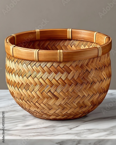 Natural fiber basket in round open form Images