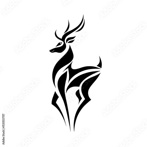 A deer with a modern appearance is depicted in isolation on a white background
