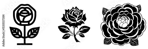 Rose Silhouette Monochrome Modern Isolated Symbol Illustration’ is a descriptive phrase for a specific image