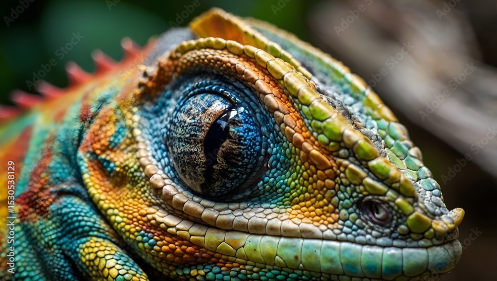 Fototapeta premium Close-Up of a Colorful Chameleon's Eye