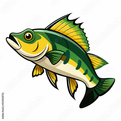 Detailed Walleye Fish Illustration on White Background showcasing intricate details and vibrant colors perfect for fishing and wildlife enthusiasts design